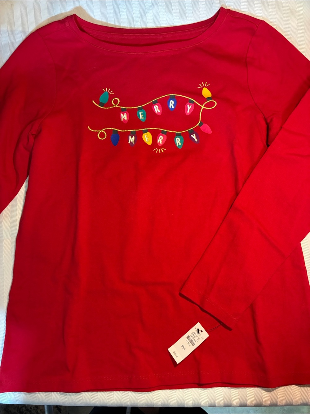 NWT Talbots Red Long-Sleeve 'Merry Merry' Holiday Tee. (375)